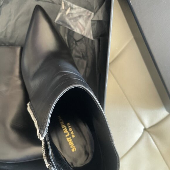 Yves Saint Laurent Black Leather Ankle Booties with High Heel - Picture 5 of 7